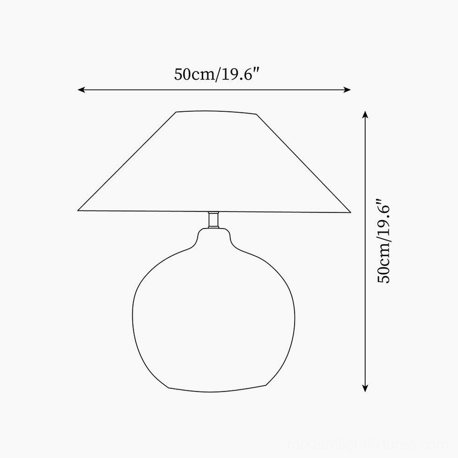 Technical orthographic dimension drawing of ceramic table lamp showing 50cm height and diameter specifications