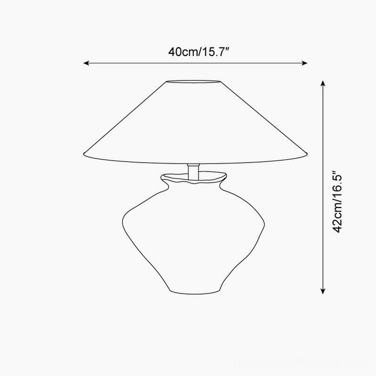 Technical line drawing dimensions of ceramic table lamp 40cm diameter 42cm height specifications