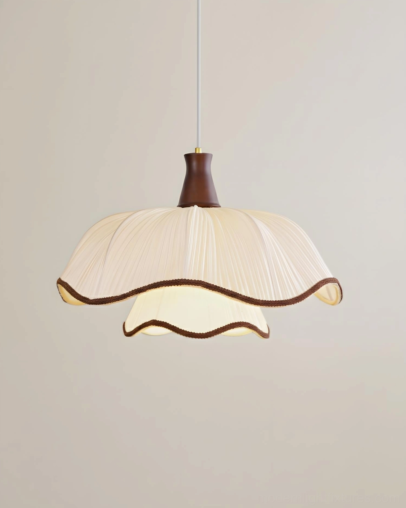 Ceriva double-layer ruffled pendant lamp beige background, soft diffused glow detail