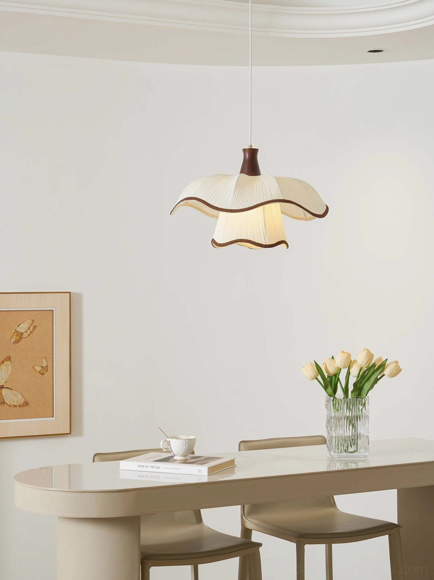 Ceriva ruffled fabric pendant lamp creating warm welcoming ambiance in living space