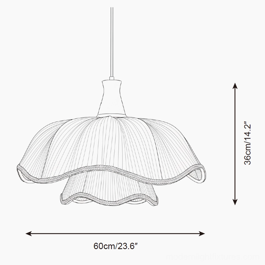 Ceriva ruffled fabric pendant lamp complete product showcase walnut finish