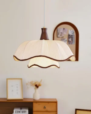 Ceriva vintage ruffled pendant lamp three-quarter angle view showing layered pleated fabric construction