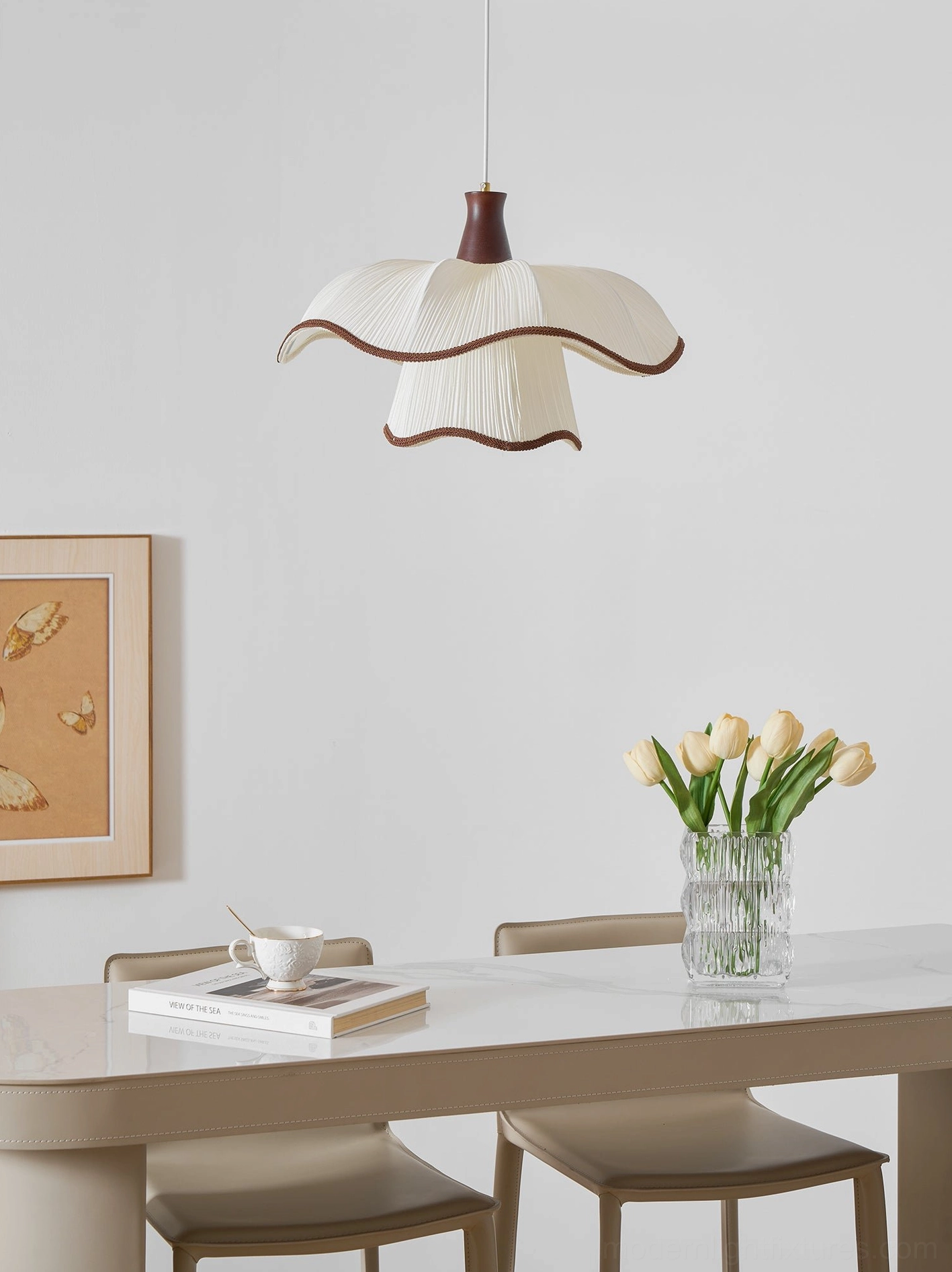 Ceriva vintage ruffled pendant lamp warm interior ambiance installation view