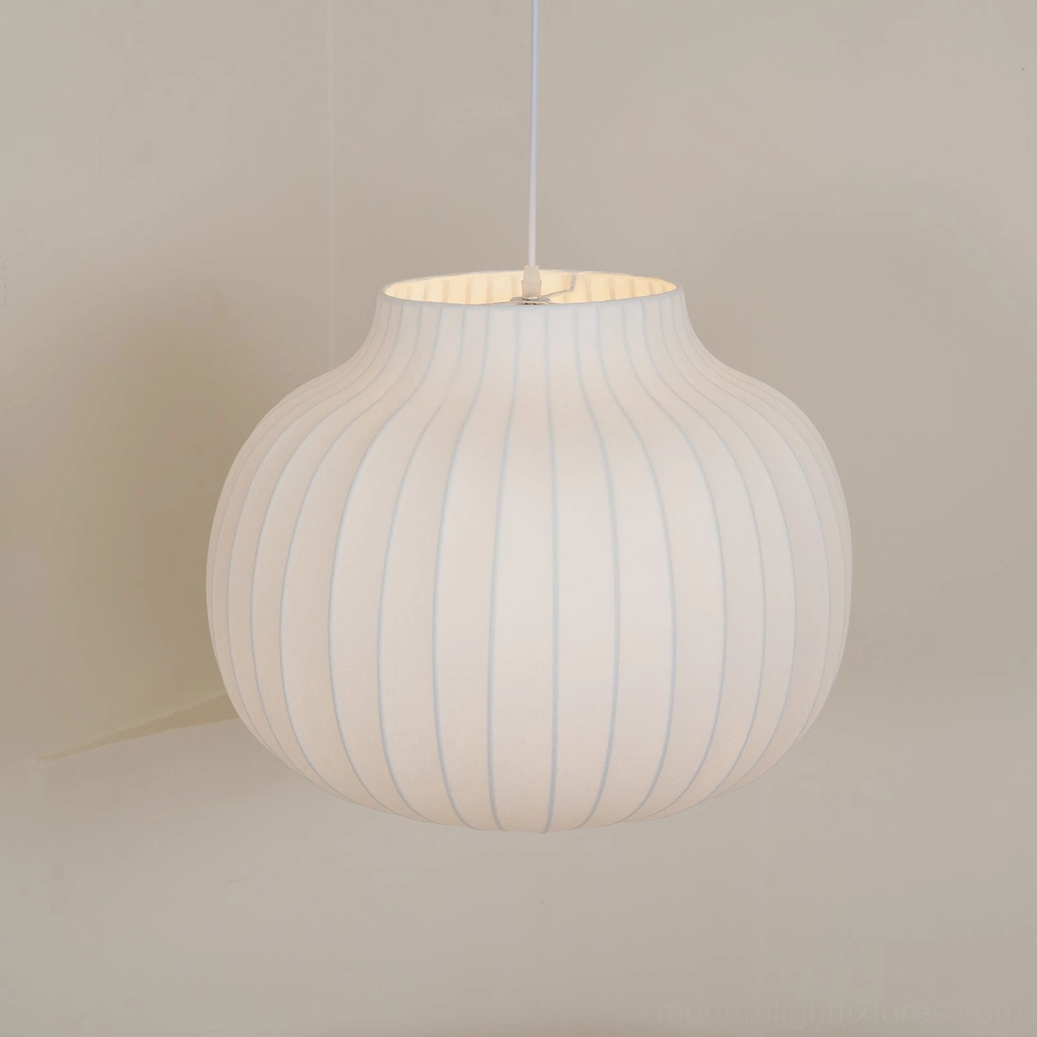 Modern ribbed cocoon pendant light showcasing North America Australia Europe Middle East certification