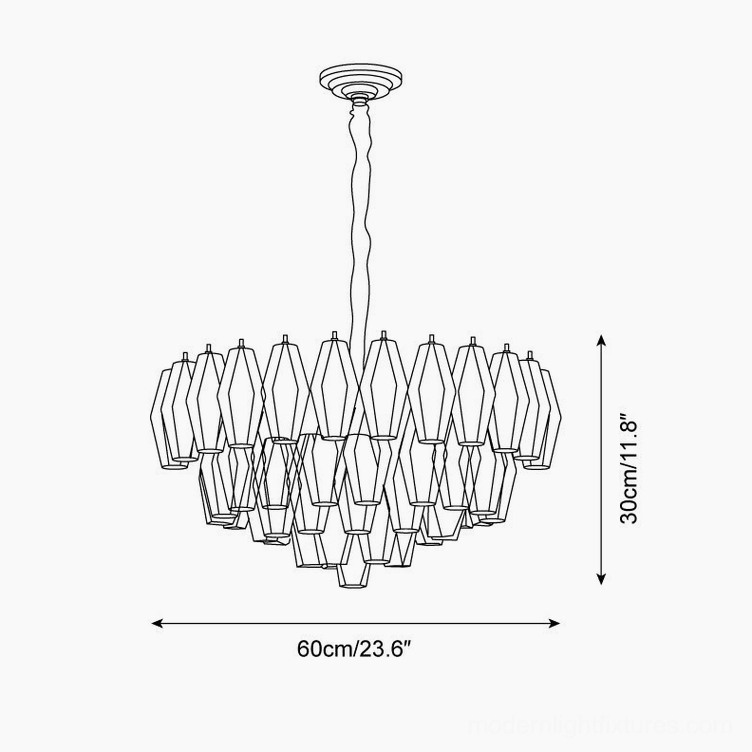 Selvara chandelier technical line drawing showing 60cm diameter and 30cm height dimensions