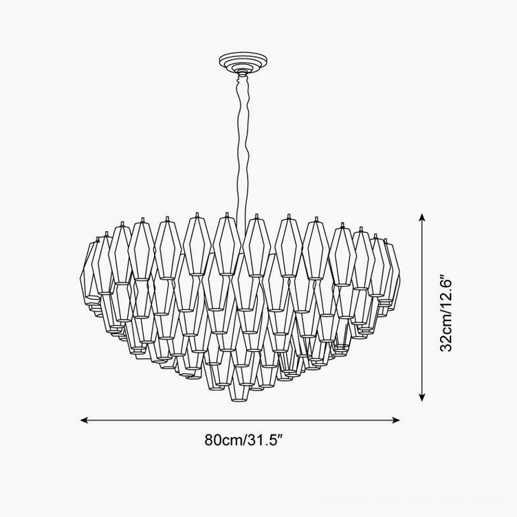 Selvara chandelier technical line drawing showing 80cm diameter and 32cm height dimensions