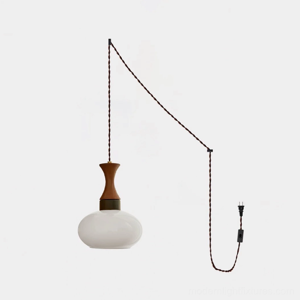 Chara plug-in pendant light in crisp white finish with beige color option variant