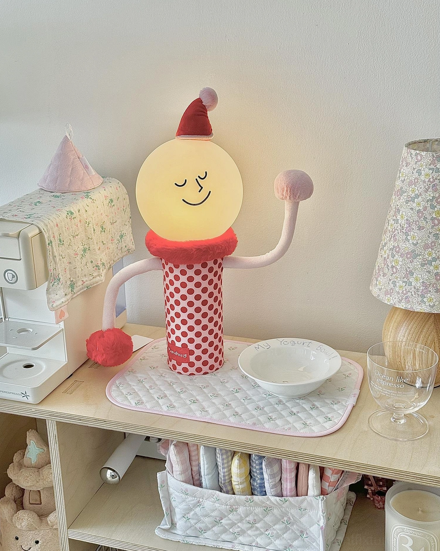 Character cartoon table lamp kitchen countertop with coffee maker home décor setting