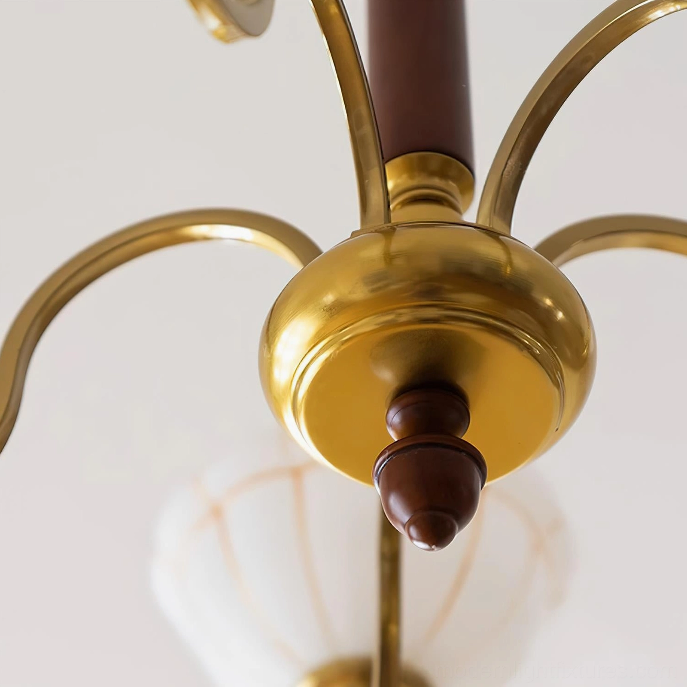 Charlie chandelier showing complete frosted glass shade set with ribbed detailing and flower-like shape