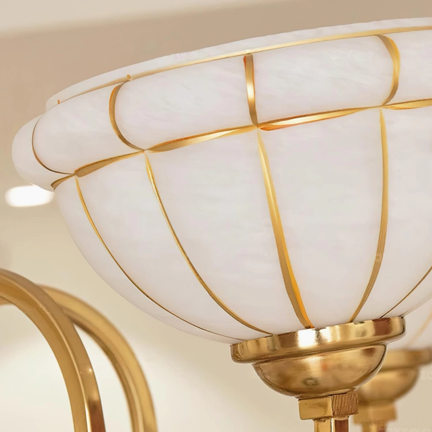 Charlie chandelier three-head compact model with brass arms and frosted glass shades suitable for bedrooms