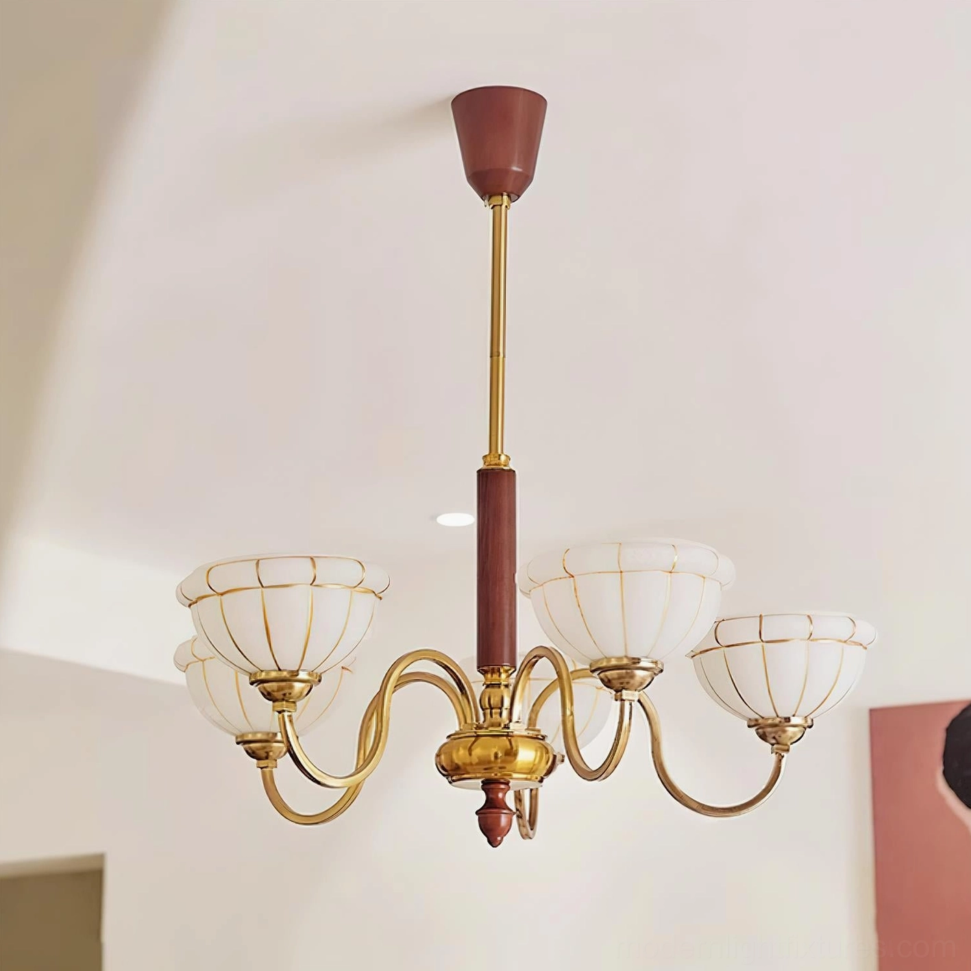 Charlie mid-century modern chandelier ambient lighting effect creating warm inviting glow over space