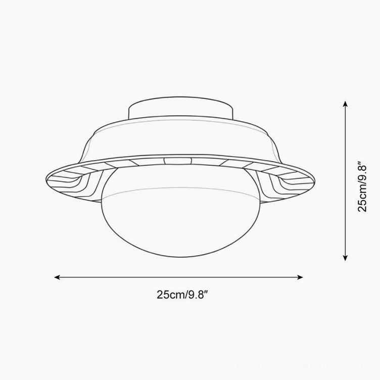 Technical line drawing orthographic sketch of checker ceiling light fixture showing dimensions and proportions