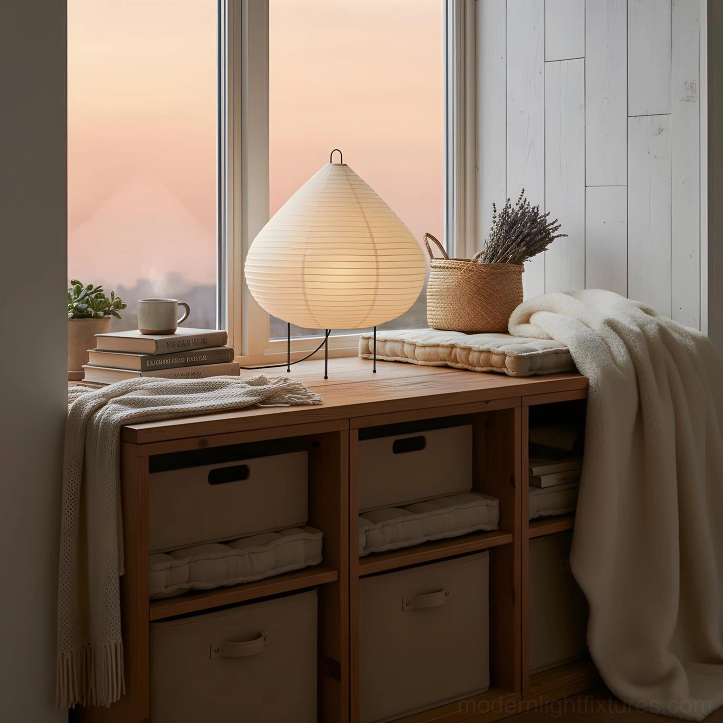 Chestnut teardrop table lamp sculptural form highlighting organic minimalist design