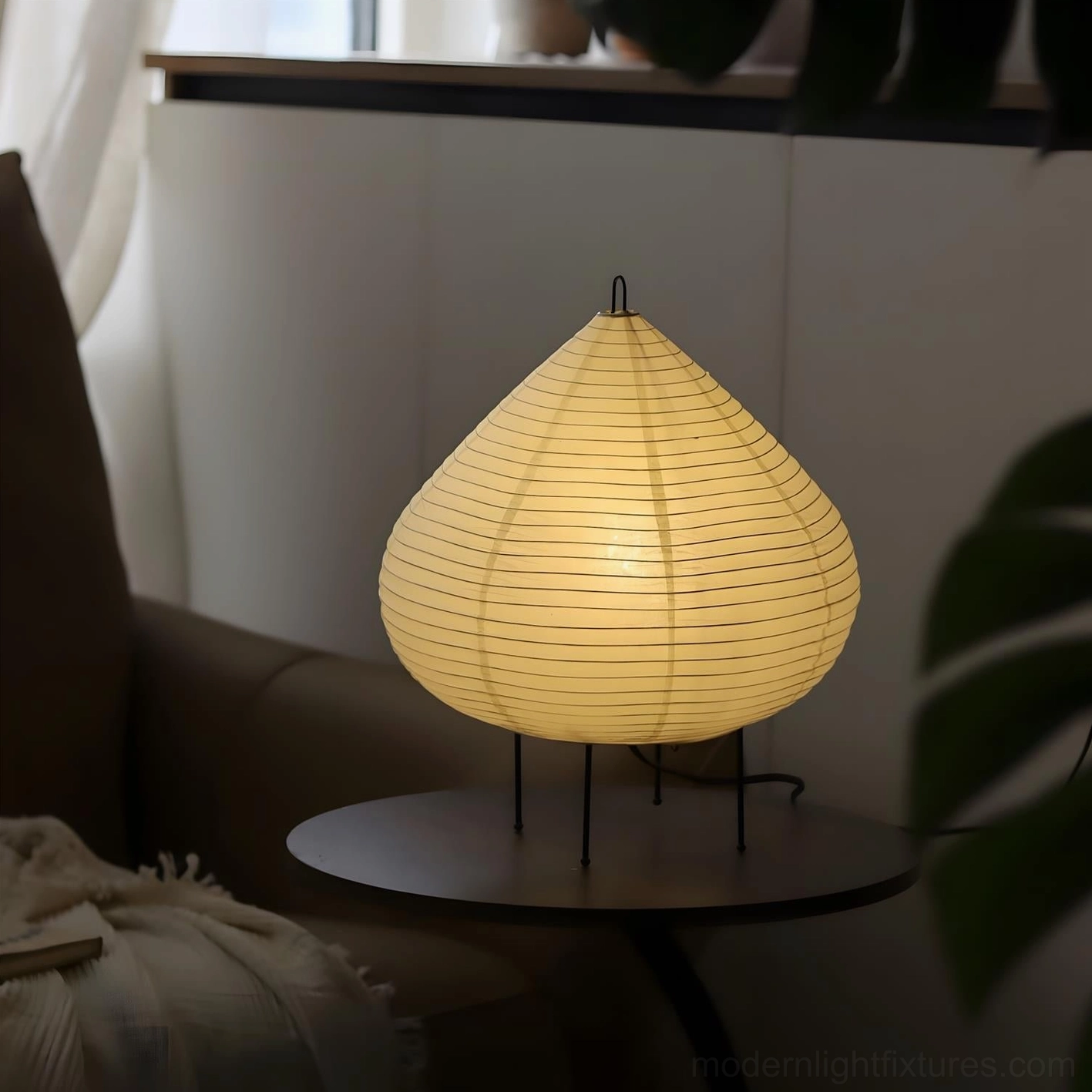 Compact size chestnut table lamp 30cm height with washi paper shade perfect for small spaces