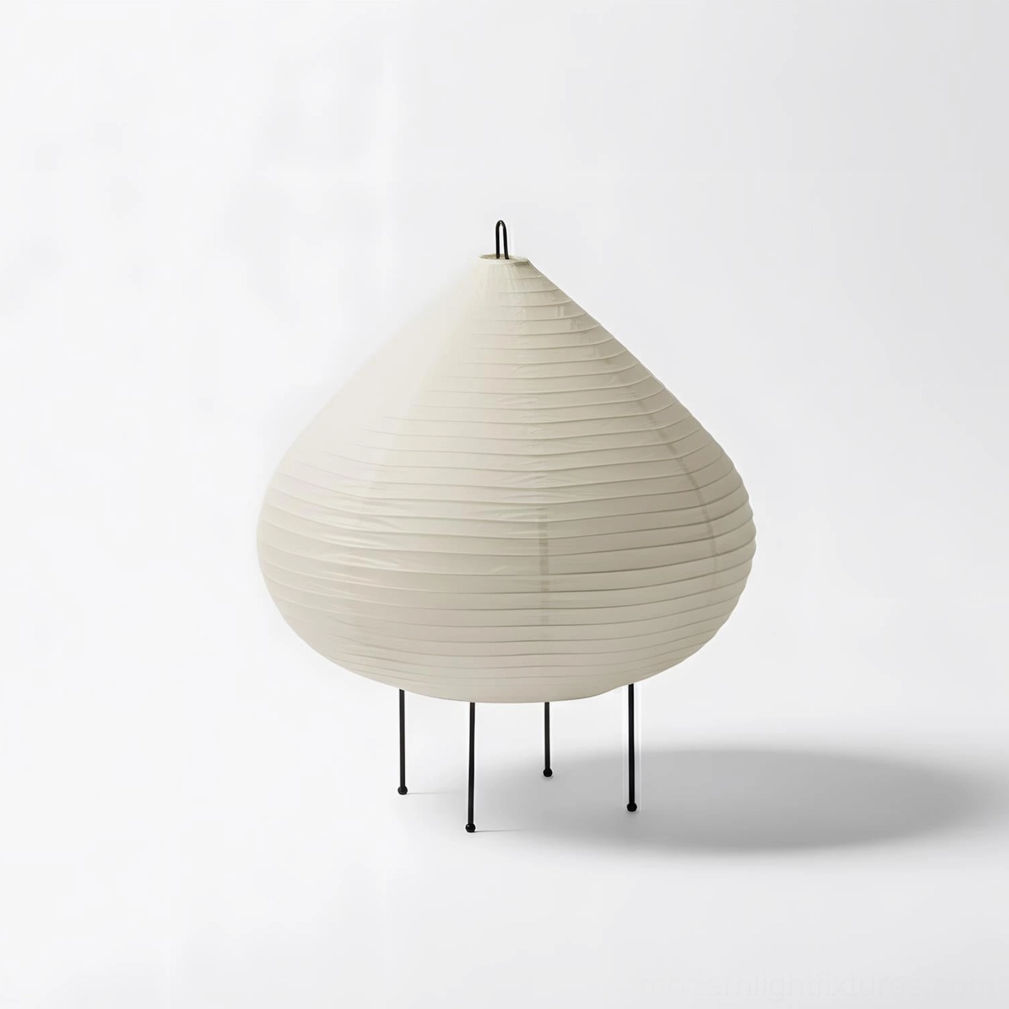 Chestnut modern table lamp detail view showing ribbed washi paper texture and black metal legs