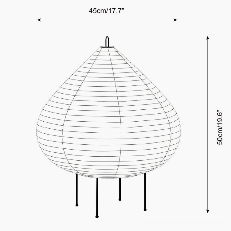 Large chestnut table lamp 45cm height technical product specification shot with dimensions