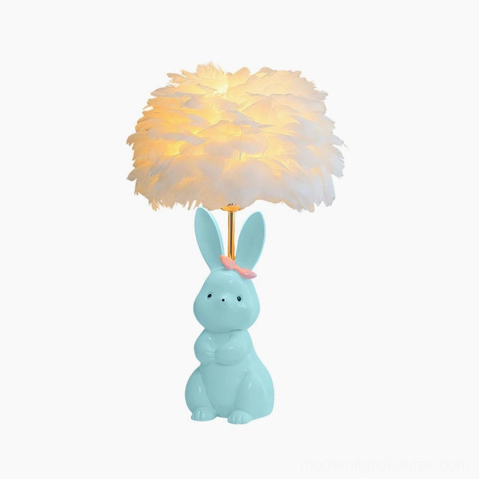 Pastel rabbit base lamp with delicate feather shade and bow accent - children's room décor
