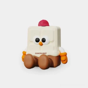 Chocolate bar silicone night light with cute face design shown front view on white studio background