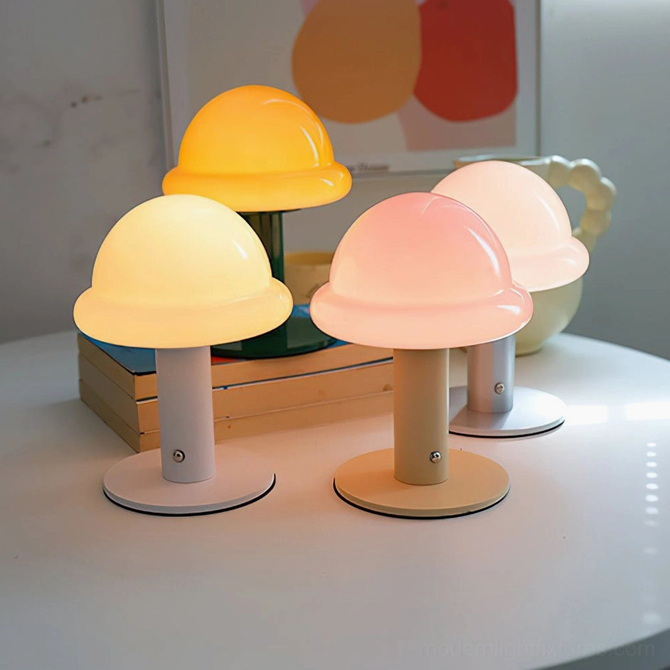 Chrome and beige mushroom cordless table lamp demonstrating elegant neutral contemporary styling