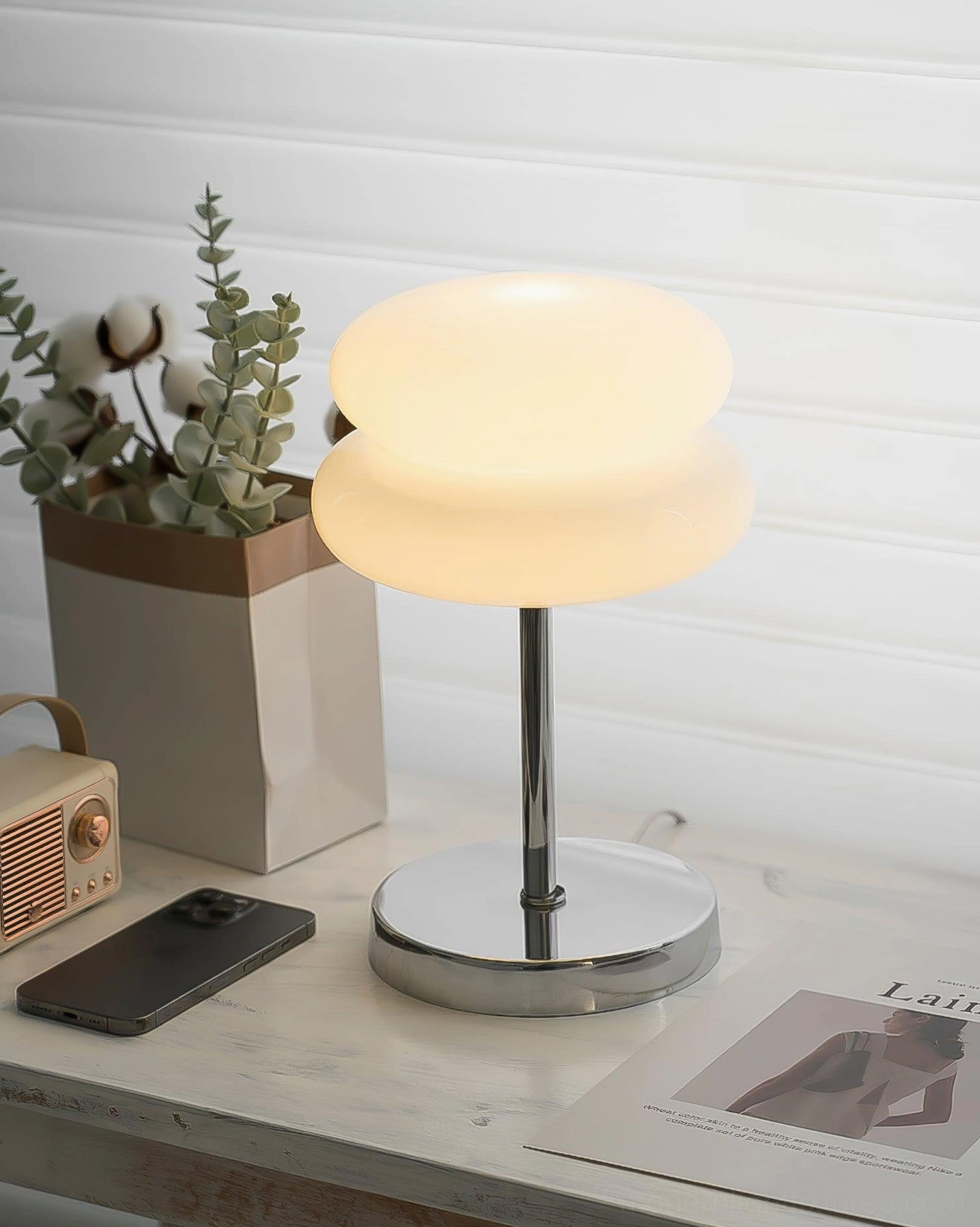 Modern chrome table lamp with 59-inch cord length for flexible room placement