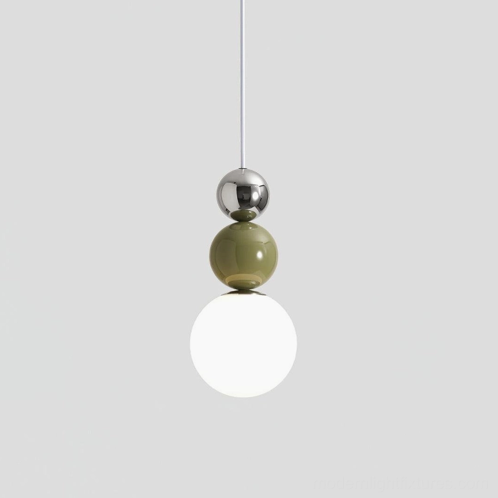 Chrome and green stacked glass ball pendant light color variation option
