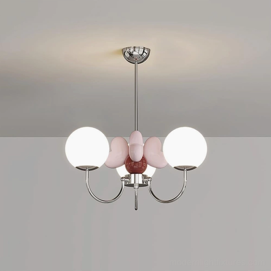 Chrome and pink petal glass chandelier modern minimalist design - sleek decorative pendant fixture