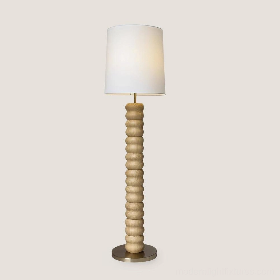 Chrome finish stacked floor lamp with linen shade modern lighting fixture for living spaces