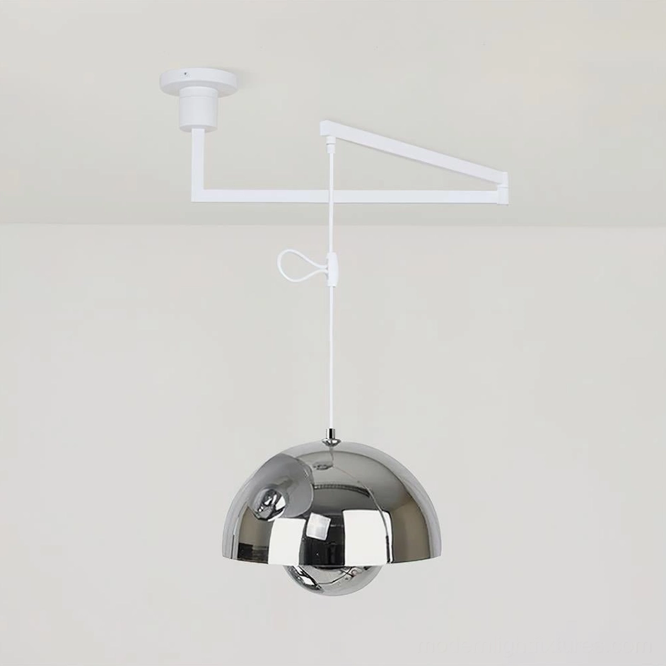 Chrome finish swing arm pendant light polished metallic dome contemporary