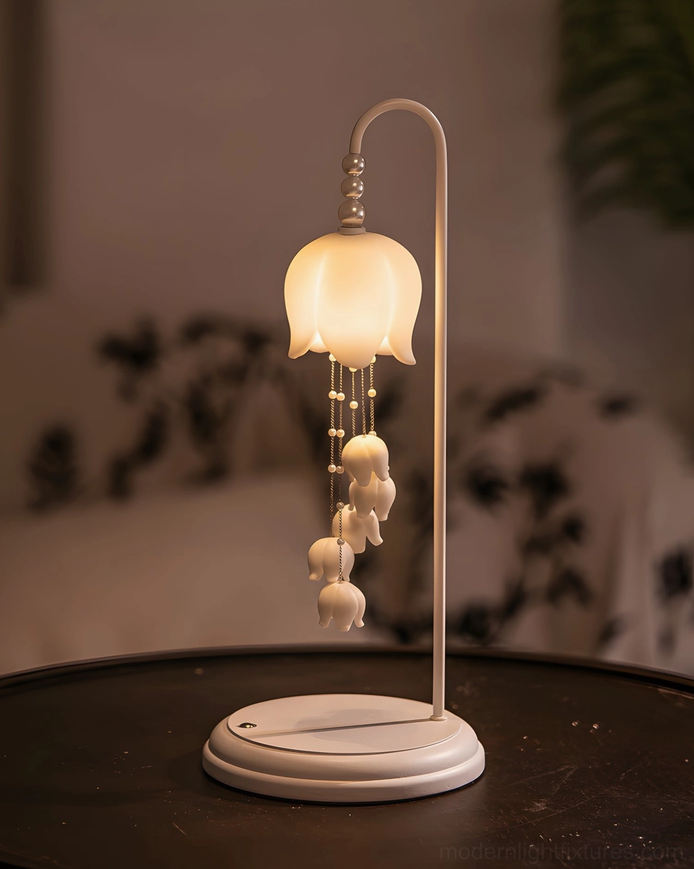 Chyme Charge table lamp on bedroom nightstand with USB charging port and warm bedside lighting
