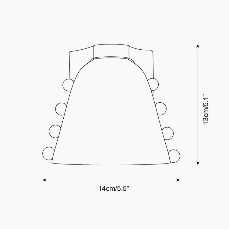 Cicero wall sconce technical specification drawing showing conical shade dimensions and bead decoration proportions