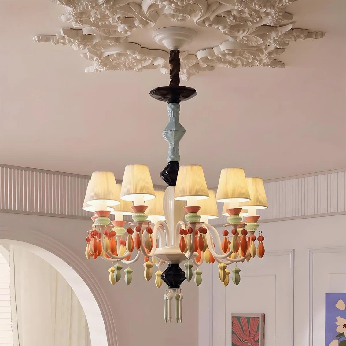 Cielora 10-head ceramic chandelier standard configuration for residential dining rooms