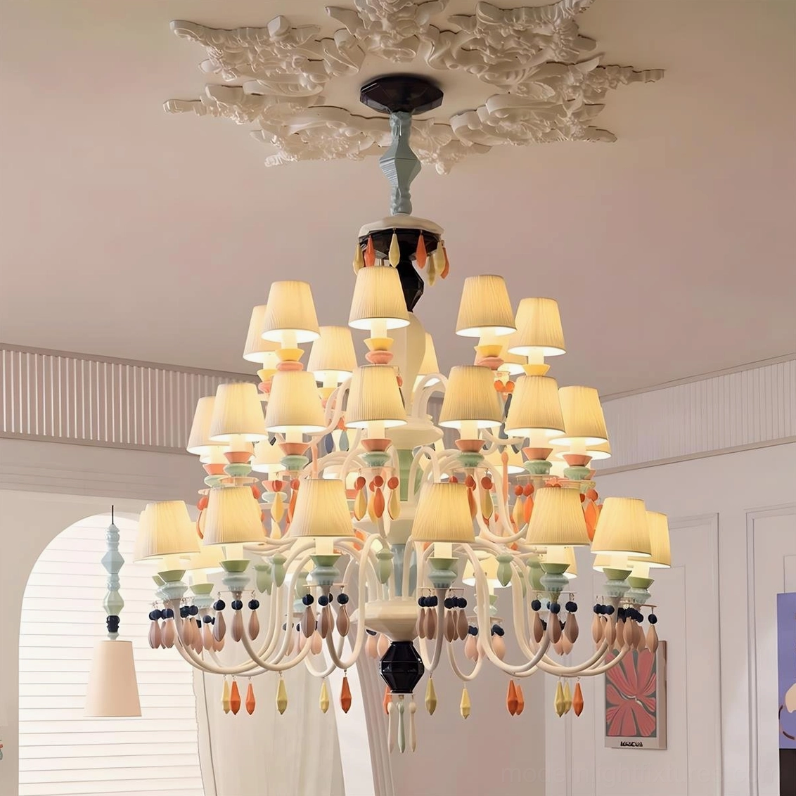 Cielora 36-head ceramic chandelier largest configuration for grand spaces and commercial venues