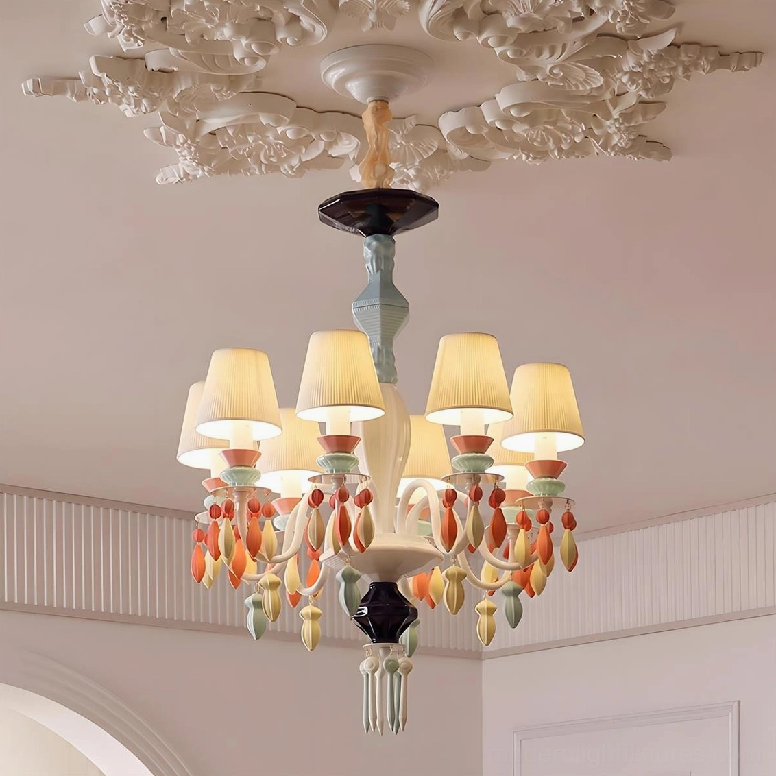 Cielora 8-head ceramic chandelier intimate configuration for bedrooms and small dining areas
