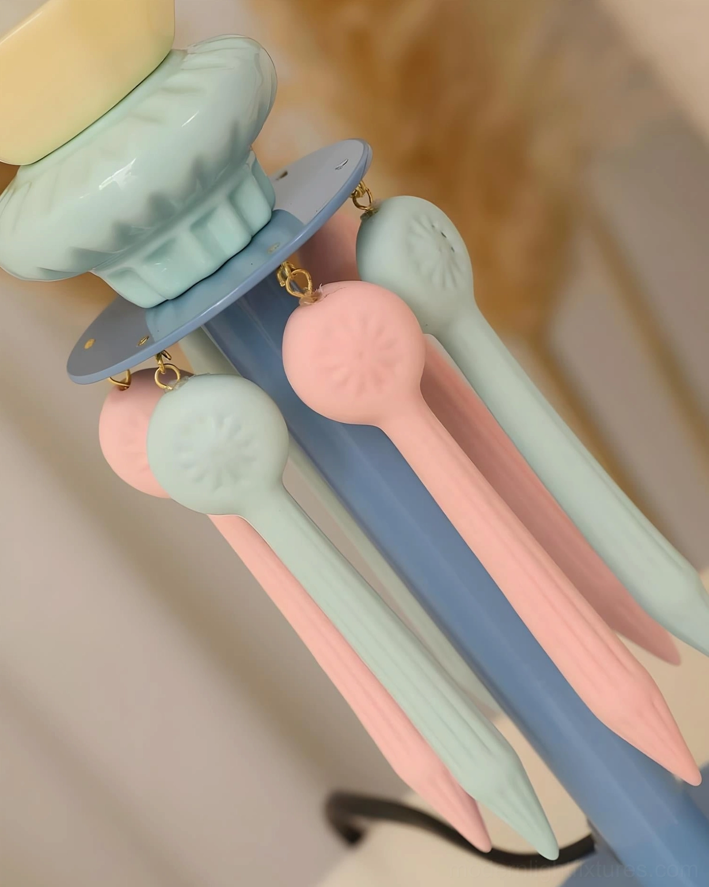 Cielora ceramic tassel table lamp sculptural base showing hand-finished artisanal details and whimsical hanging accents