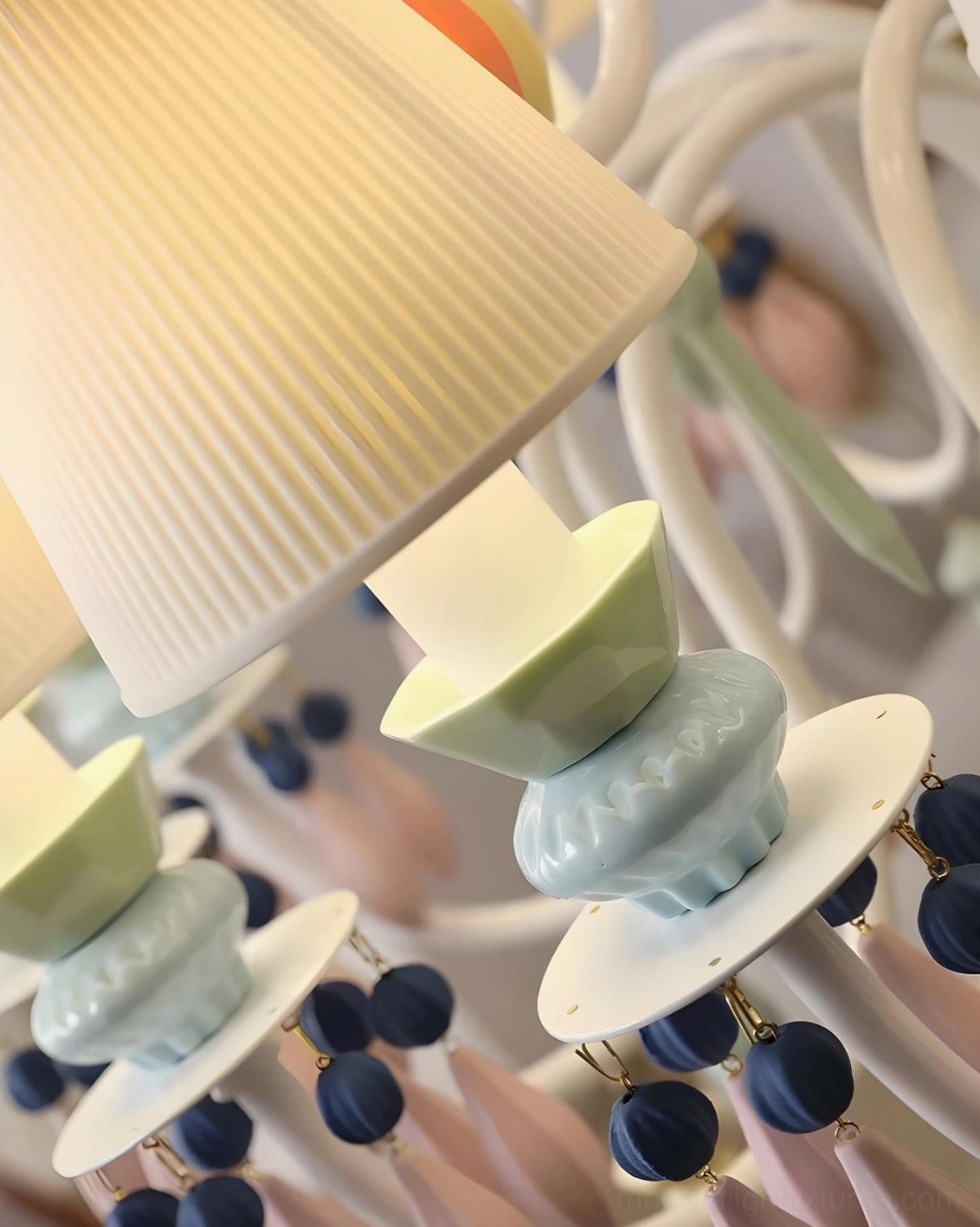 Cielora multicolor ceramic chandelier room context showing proportions in residential interior space