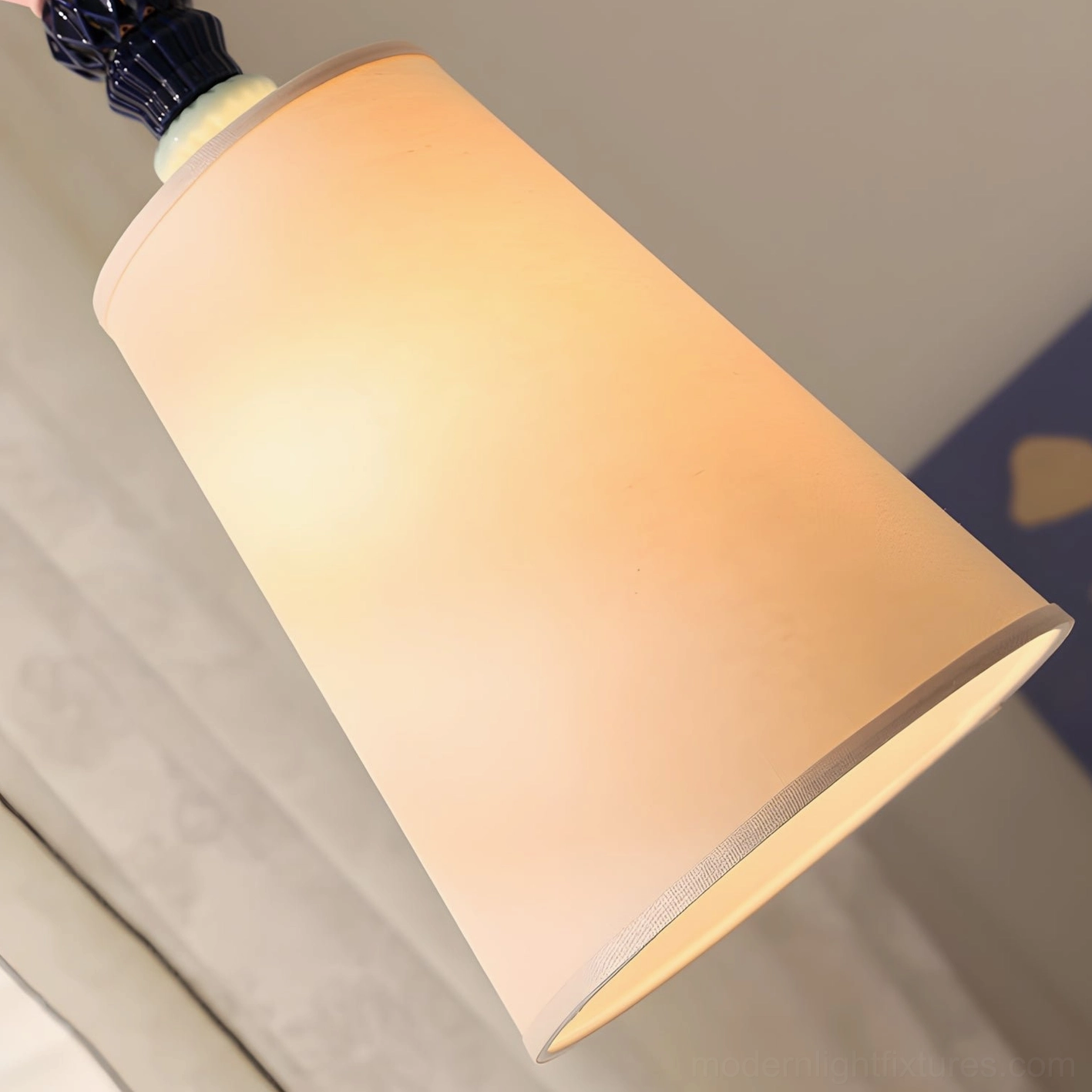 Pink and cream ceramic totem pendant light model, small size hand-crafted modern fixture with tapered shade