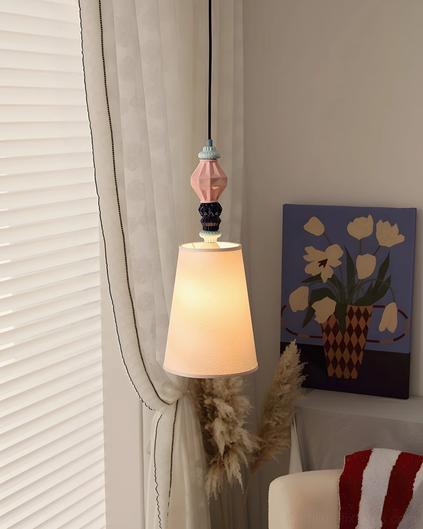 Cielora modern ceramic totem pendant light showcase, three size models and color variations comparison