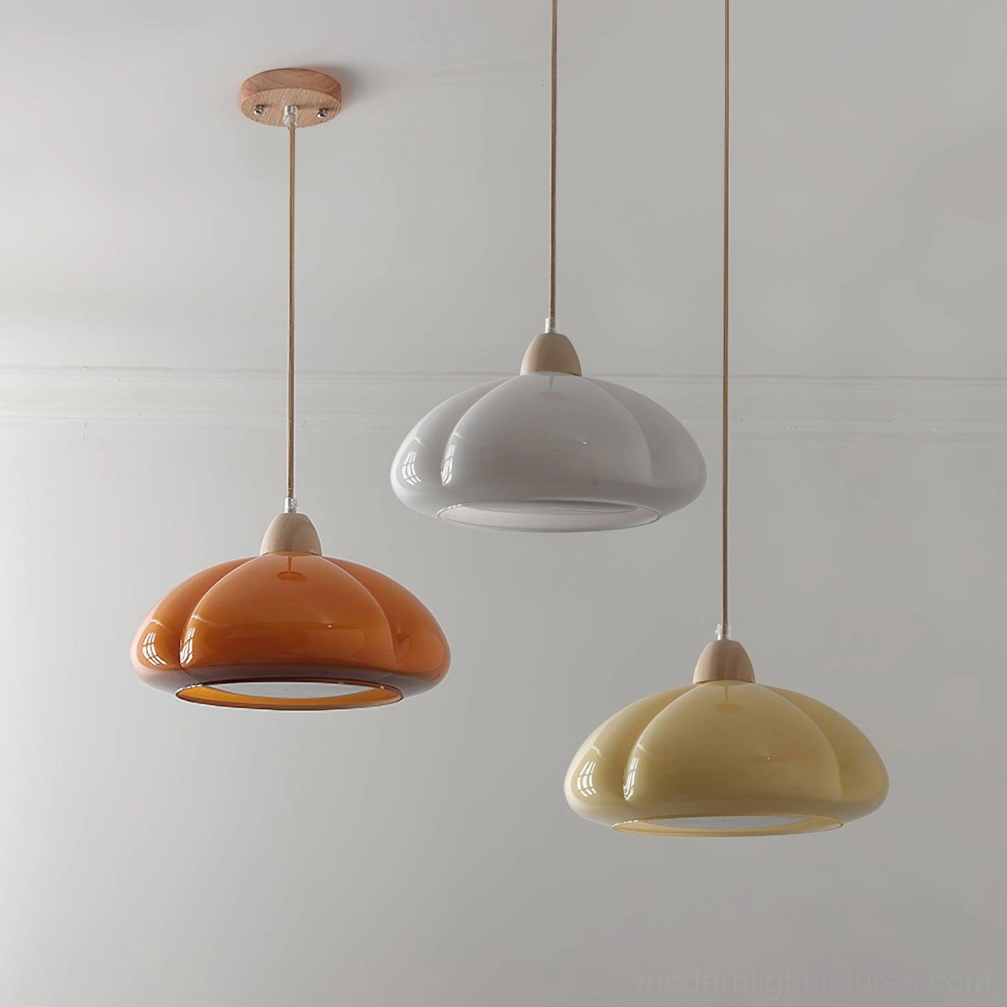 Cipola soft white pumpkin pendant lamp in Scandinavian minimalist interior design