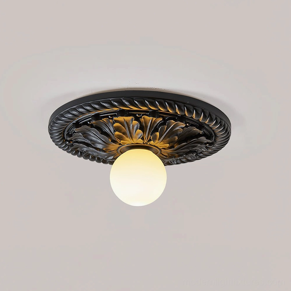 Circa black ceiling light fixture with embossed neoclassical design in foyer entryway