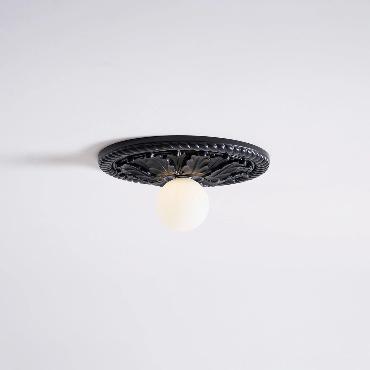 Circa embossed ceiling light with hardwired installation and 5W LED or incandescent bulb compatibility