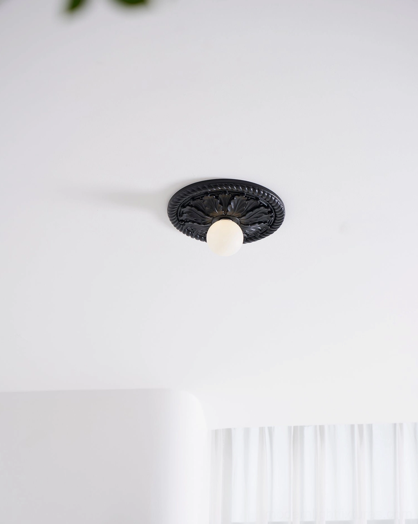 Circa wood grain color ceiling light fixture in European country estate interior design