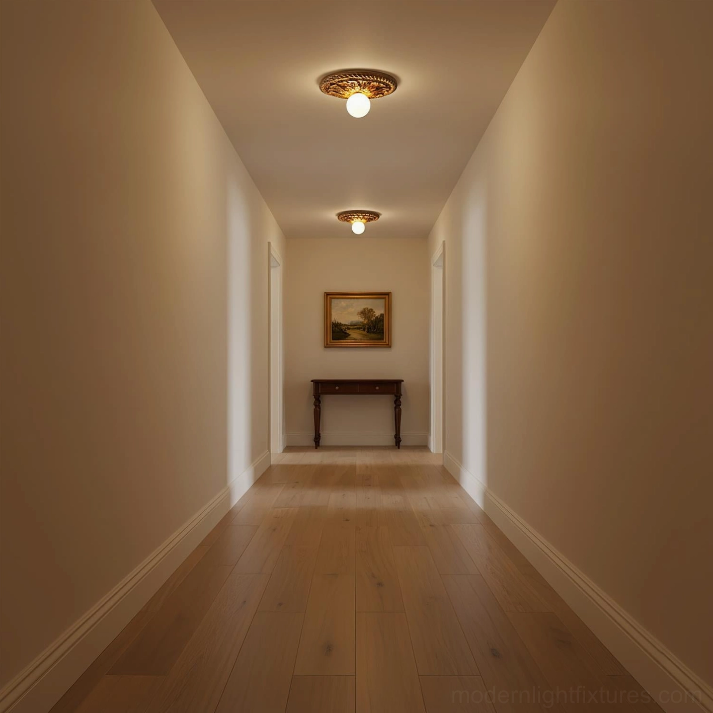 Circa wood grain color ceiling light in farmhouse and country aesthetic interior setting