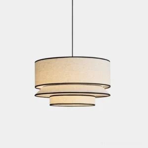 Circlune modern 3-tier pendant light with soft linen fabric and black metal edging, front studio view