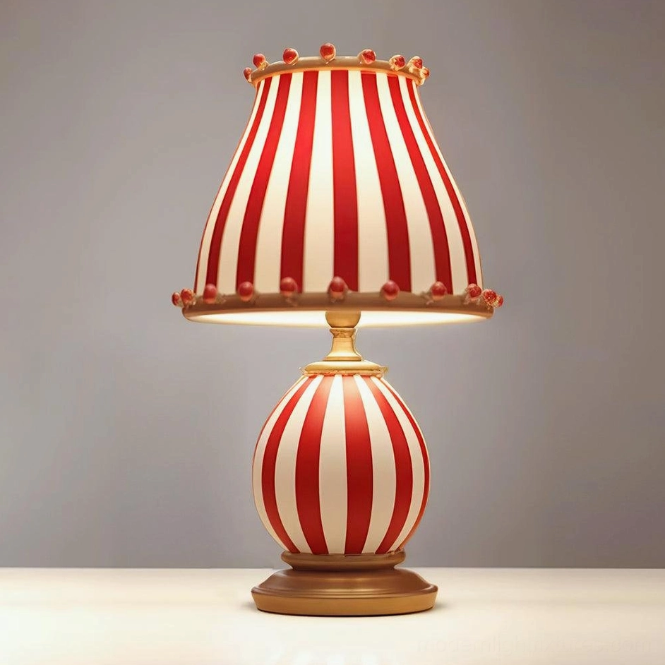 Red and white circus striped table lamp available with US UK EU AU plugs
