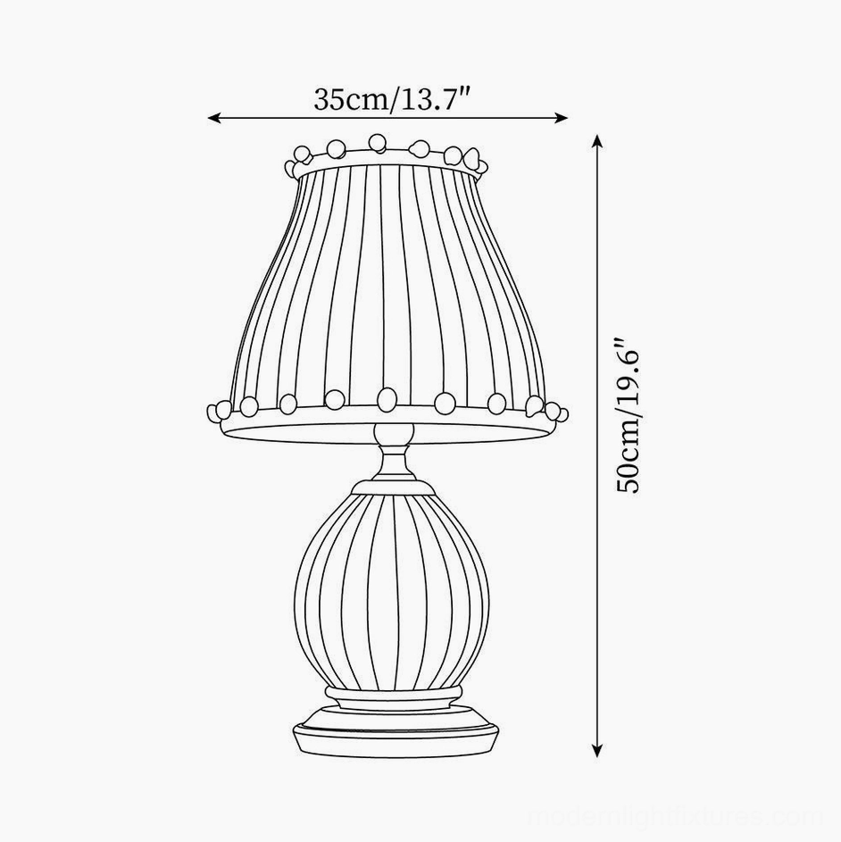 Technical diagram and specifications of red white striped circus table lamp with dimensions