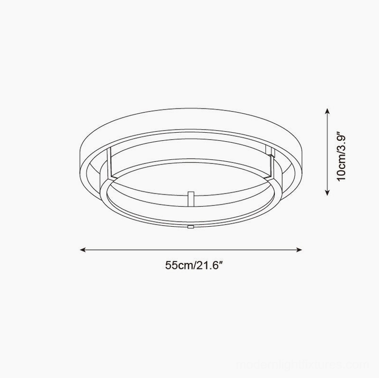 Cirvela ceiling light technical schematic, 55cm diameter x 10cm height specifications and dimensions