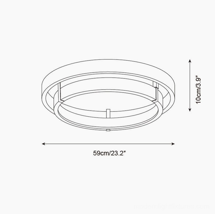 Cirvela ceiling light technical schematic, 59cm diameter x 10cm height specifications and dimensions