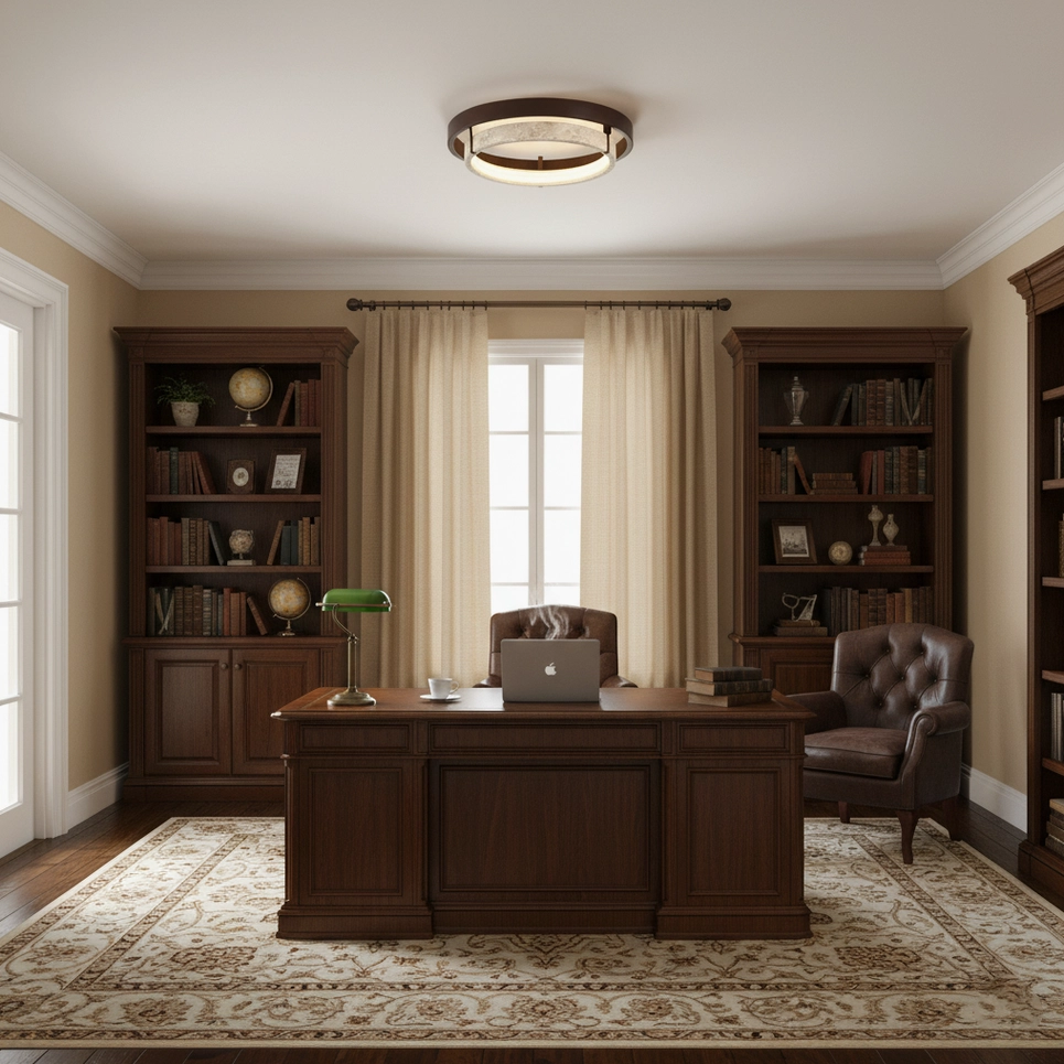 Cirvela ceiling light flush mount fixture, overhead installation view showing architectural design integration
