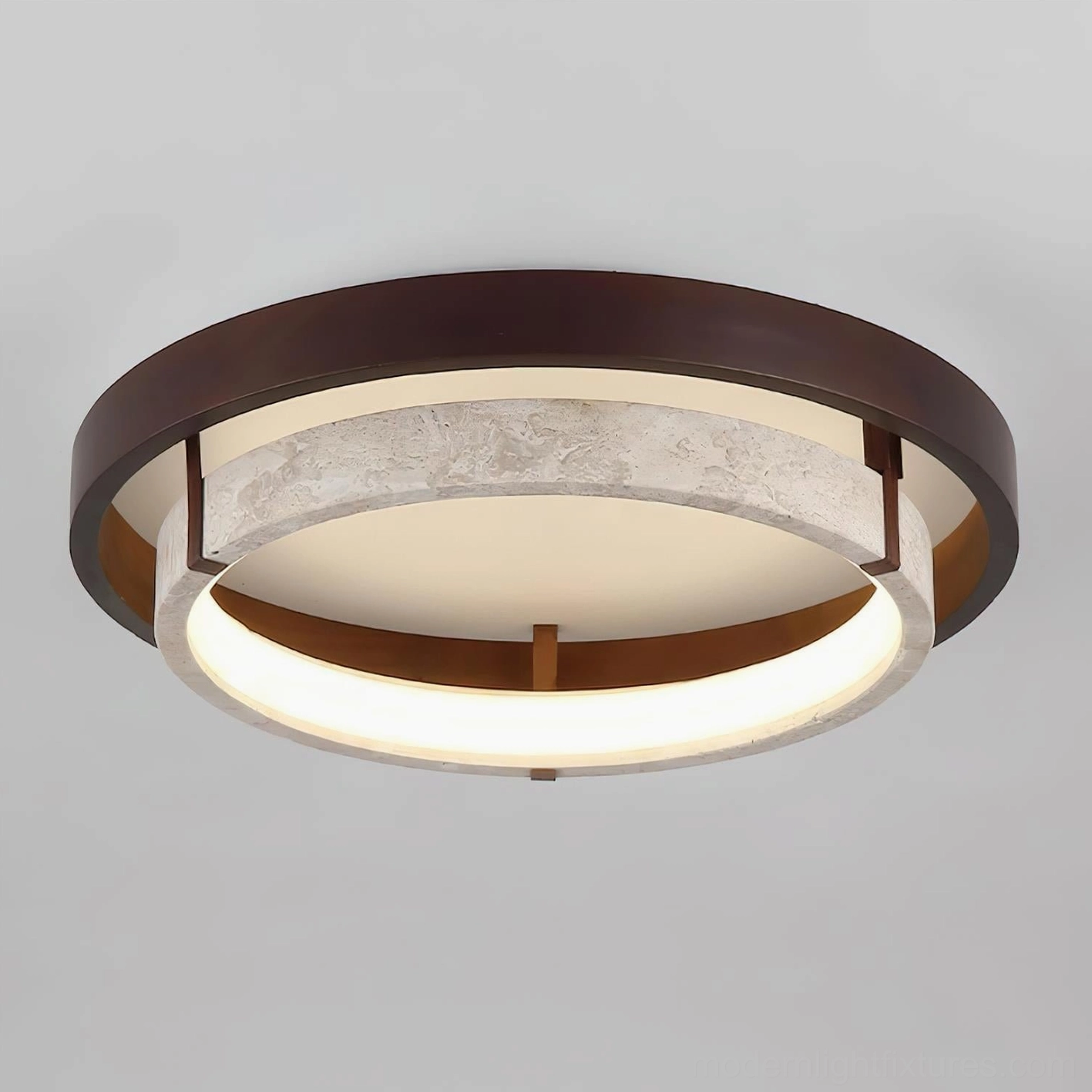 Cirvela ceiling light flush mount, detail view showing concentric ring design and sculptural composition