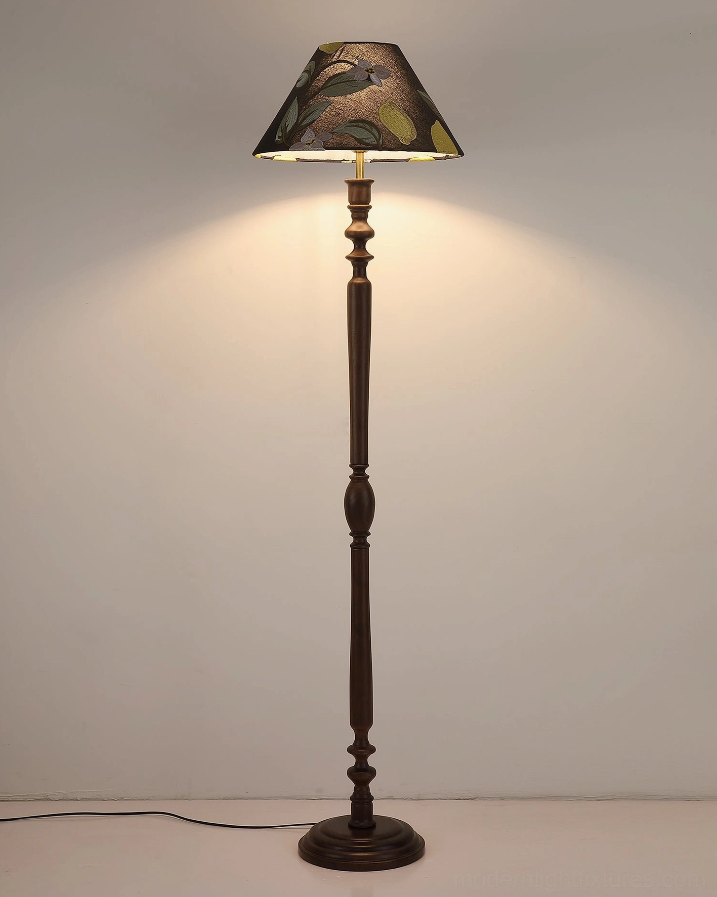 Citrina floor lamp low angle view fully illuminated creating ambient room lighting